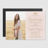 Quinceañera Bewaar de datum Foto Blush Pink & Gold Magnetische Uitnodiging (Voorkant / Achterkant)
