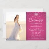 Quinceañera Bewaar de datum Foto Fuschia Pink Magnetische Uitnodiging (Voorkant)