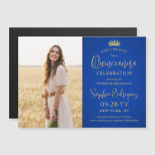 Quinceañera Bewaar de datum Foto Royal Blue & Gold Magnetische Uitnodiging (Voorkant / Achterkant)