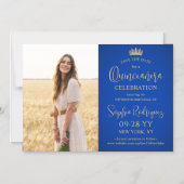 Quinceañera Bewaar de datum Foto Royal Blue & Gold Magnetische Uitnodiging (Voorkant)