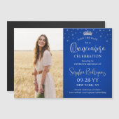 Quinceañera Bewaar de datum Foto Royal Blue Stars Magnetische Uitnodiging (Voorkant / Achterkant)