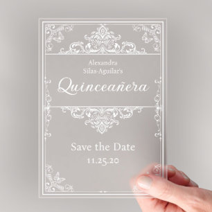 Quinceañera - Bewaar de datum Lichtblauw Elegant Acryl Uitnodigingen