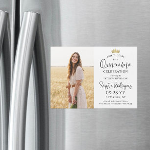 Quinceañera Bewaar de datum Modern Photo Gold Crow Magnetische Uitnodiging