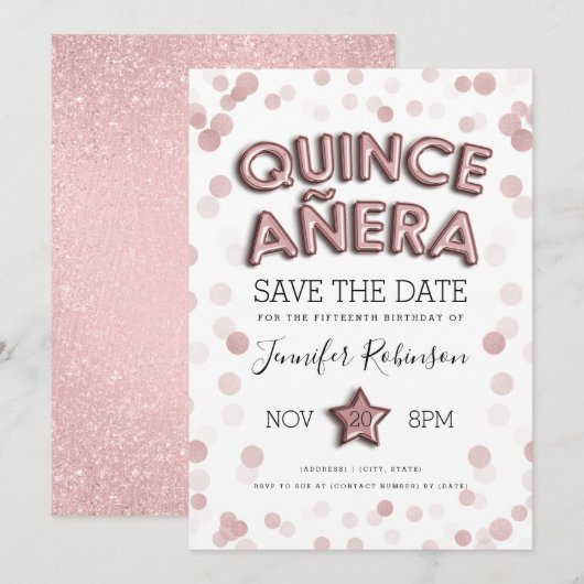 Quinceañera Bewaar de datum Roos Gold Glitter Kaart (Voorkant / Achterkant)