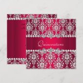 Quinceañera Birthday 15th Party Red White Silver Kaart (Voorkant / Achterkant)