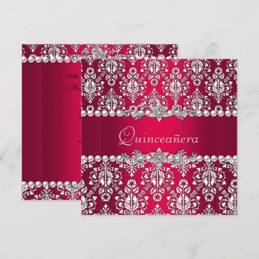 Quinceañera Birthday 15th Party Red White Silver Kaart (Voorkant / Achterkant)