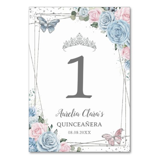 Quinceañera Birthday Baby Blue Soft Pink Floral Kaart (Achterkant)