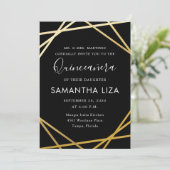 Quinceañera Birthday Black Gold Modern Kaart (Staand voorkant)