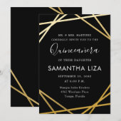 Quinceañera Birthday Black Gold Modern Kaart (Voorkant / Achterkant)