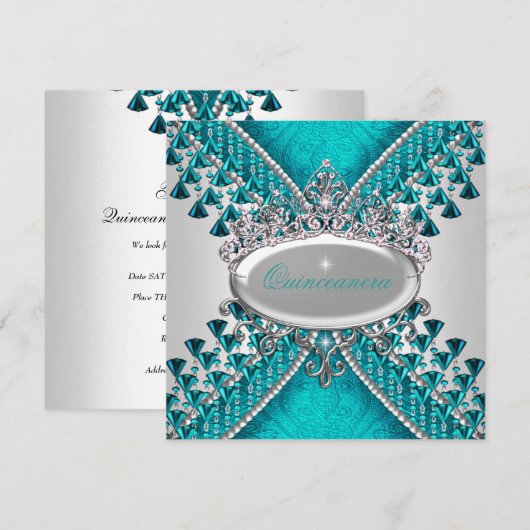 Quinceanera Birthday Blauwgroen blauwe witte krale Kaart (Voorkant / Achterkant)