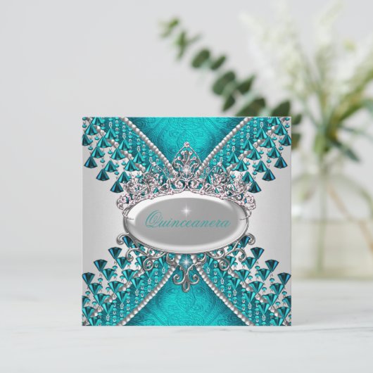 Quinceanera Birthday Blauwgroen blauwe witte krale Kaart (Staand voorkant)