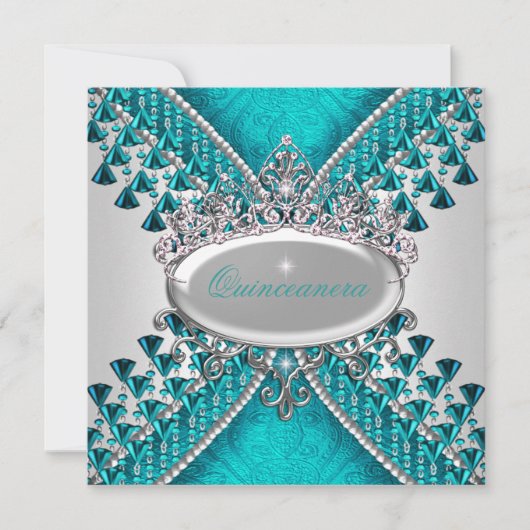 Quinceanera Birthday Blauwgroen blauwe witte krale Kaart (Voorkant)
