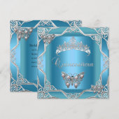 Quinceanera Birthday Blauwgroen Silver Tiara Butte Kaart (Voorkant / Achterkant)