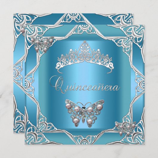 Quinceanera Birthday Blauwgroen Silver Tiara Butte Kaart (Voorkant / Achterkant)