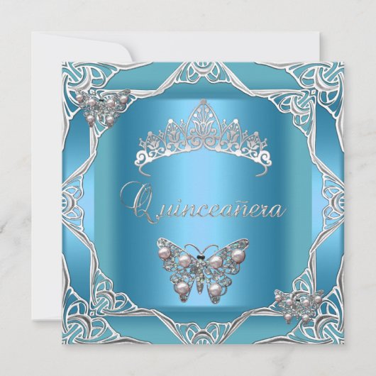 Quinceanera Birthday Blauwgroen Silver Tiara Butte Kaart (Voorkant)