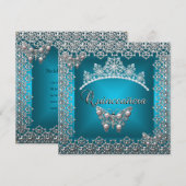 Quinceanera Birthday Blauwgroen Silver Tiara Butte Kaart (Voorkant / Achterkant)