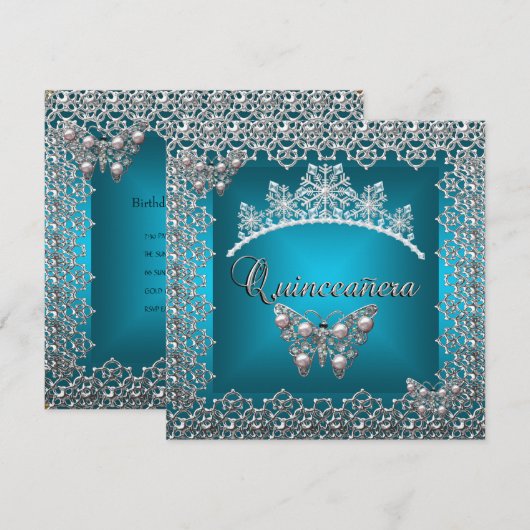 Quinceanera Birthday Blauwgroen Silver Tiara Butte Kaart (Voorkant / Achterkant)