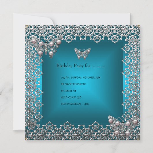 Quinceanera Birthday Blauwgroen Silver Tiara Butte Kaart (Achterkant)