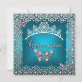 Quinceanera Birthday Blauwgroen Silver Tiara Butte Kaart (Voorkant)