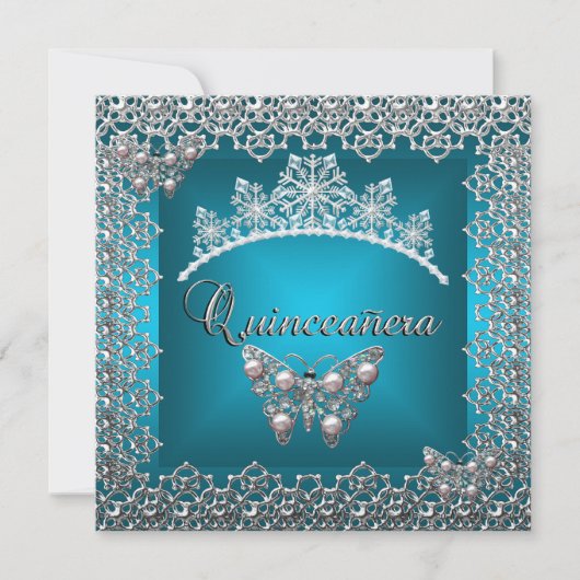 Quinceanera Birthday Blauwgroen Silver Tiara Butte Kaart (Voorkant)