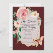 Quinceanera Birthday Burgundy Red Waterverf Rozen Kaart (Voorkant)