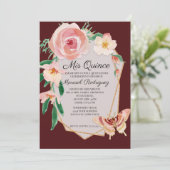 Quinceanera Birthday Burgundy Red Waterverf Rozen Kaart (Staand voorkant)