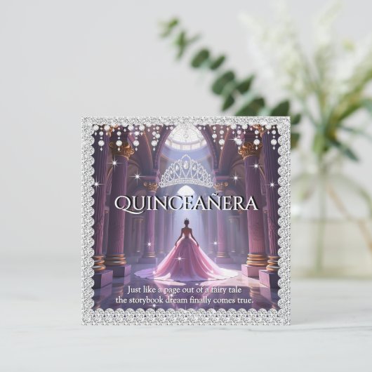 Quinceanera Birthday Castle Roze Paarse Diamanten Kaart (Staand voorkant)