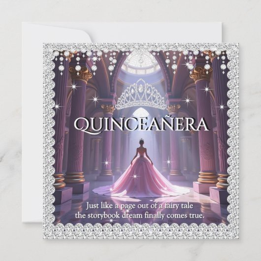 Quinceanera Birthday Castle Roze Paarse Diamanten Kaart (Voorkant)