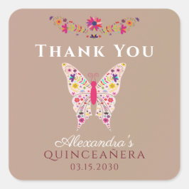 Quinceañera Birthday Dank u wel, pleitster Vierkante Sticker