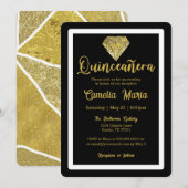Quinceañera Birthday Diamond Glam Zwart Goud Kaart (Voorkant / Achterkant)