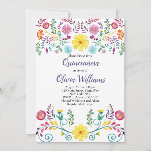 Quinceanera Birthday Fiesta Floral Mexicaans Kaart (Voorkant)
