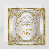 Quinceanera Birthday Gold Beige Pearl Damask Kaart (Achterkant)