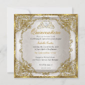 Quinceanera Birthday Gold Beige Pearl Damask Kaart (Voorkant)