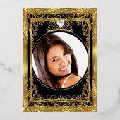 Quinceanera Birthday Gold Black Folie Uitnodiging (Achterkant)