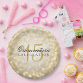 Quinceanera Birthday Gold Bokeh Lights Papieren Bordje (Feest)