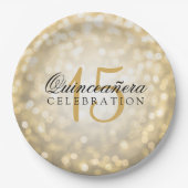 Quinceanera Birthday Gold Bokeh Lights Papieren Bordje (Voorkant)
