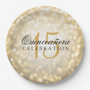 Quinceanera Birthday Gold Bokeh Lights Papieren Bordje