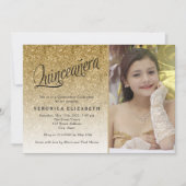 Quinceanera Birthday Gold Glitter Fotouitnodiging Kaart (Voorkant)