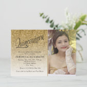 Quinceanera Birthday Gold Glitter Fotouitnodiging Kaart (Staand voorkant)