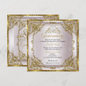 Quinceanera Birthday Gold Pearl Pink Damask Kaart (Voorkant / Achterkant)