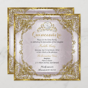 Quinceanera Birthday Gold Pearl Pink Damask Kaart