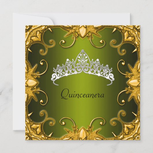 Quinceanera Birthday Green Gold White Tiara Kaart (Voorkant)