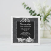 Quinceanera Birthday Horse Carriage Black Silver Kaart (Staand voorkant)