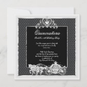 Quinceanera Birthday Horse Carriage Black Silver Kaart (Voorkant)