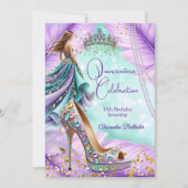 Quinceanera Birthday Lilac Teal Tiara Gold Heel Kaart (Voorkant)