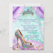 Quinceanera Birthday Lilac Teal Tiara Gold Heel Kaart (Achterkant)