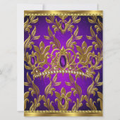Quinceanera Birthday Paars Blue Tiara Gold Kaart (Achterkant)