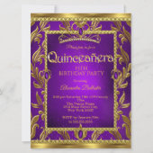 Quinceanera Birthday Paars Blue Tiara Gold Kaart (Voorkant)