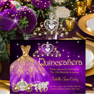 Quinceanera Birthday Paars Dress Tiara Carriage Kaart