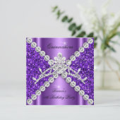 Quinceanera Birthday Paars Glitter Diamonds Tiara Kaart (Staand voorkant)